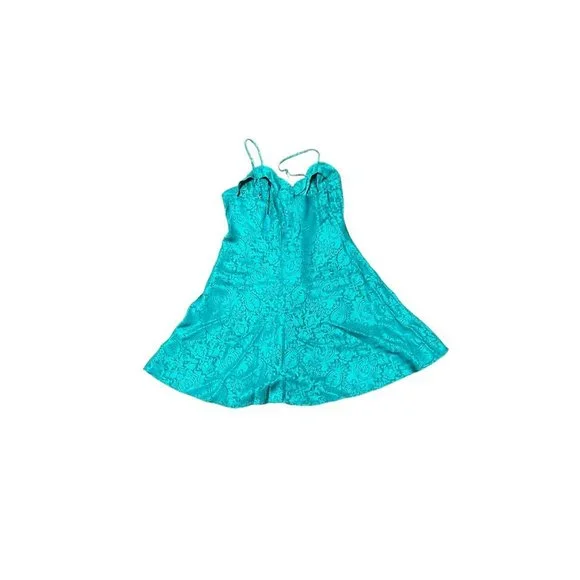 Vintage Victorias Secret Gold Crown Babydoll Chemise Nightie Paisley Green Large